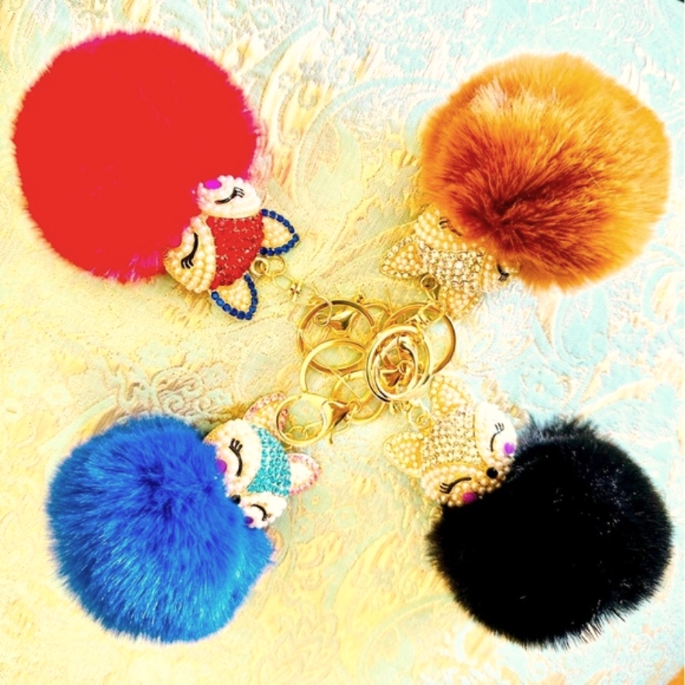 New Jeweled Pom Pom Bag Charm